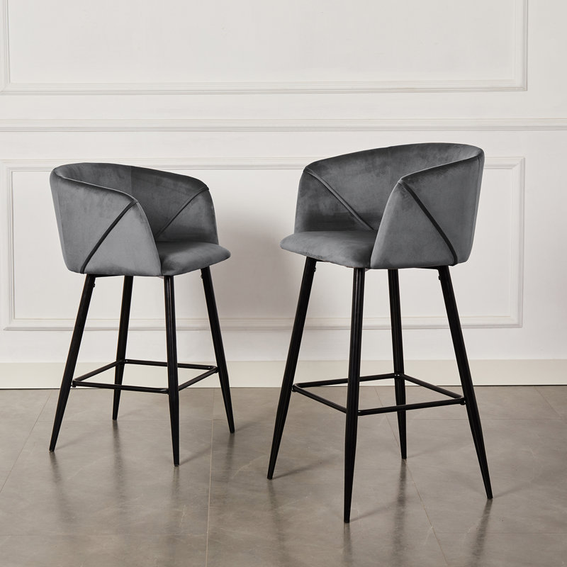 Etta Avenue™ Braxton Armrest Upholstered Velvet Counter Height Bar Stool & Reviews Wayfair